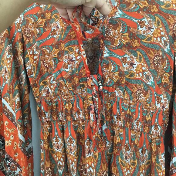 Luukse Allover Print Flounce Sleeve A-Line Kaftan Maxi Dress Boho Hippie Sz S - Picture 6 of 9